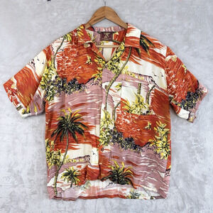 Khaki Safari By Amy Zhang Vtg 90s Camp Shirt Men's Large Rayon Tropical Resort